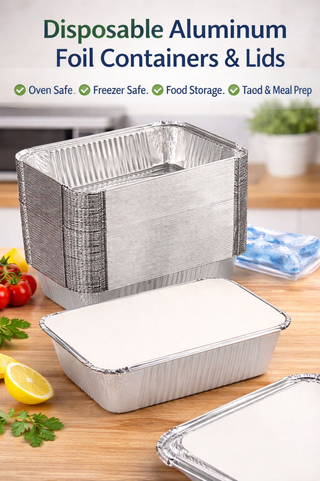No. 6A Aluminium Foil Containers with Lids, Rectangular Takeaway Food Trays for Catering, Meal Prep, Hot & Cold Food Storage