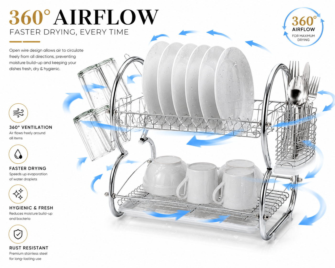 2 tier dish drainer rack silver