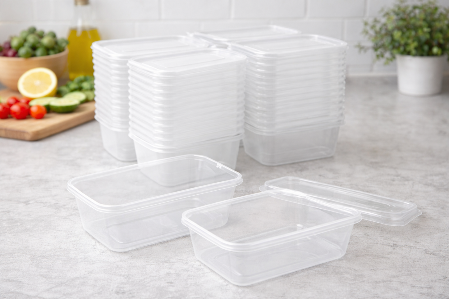 Plastic Food Containers With Lids 1000cc 250 Pack