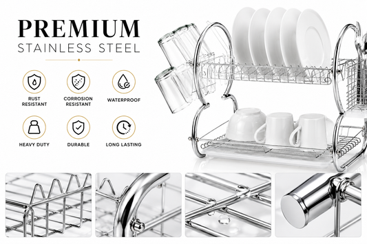 2 tier dish drainer rack silver