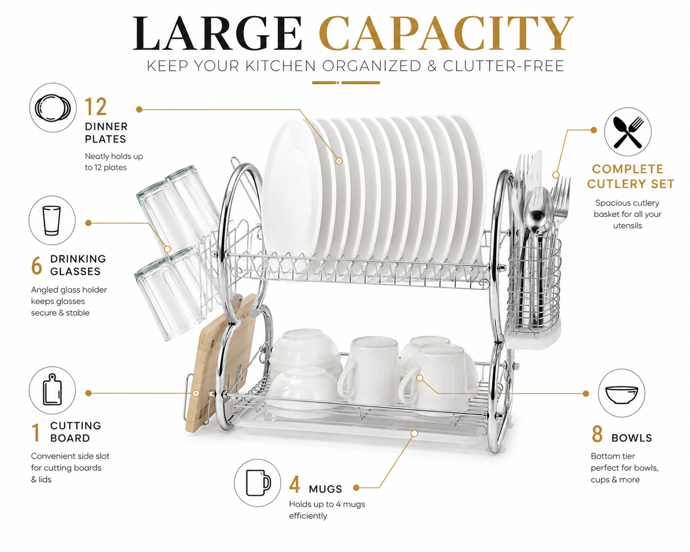 2 tier dish drainer rack silver