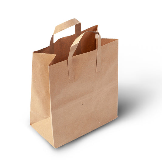 Brown Kraft Paper Carrier Bags with Flat Tape Handles – Small, Medium & Large Takeaway Bags