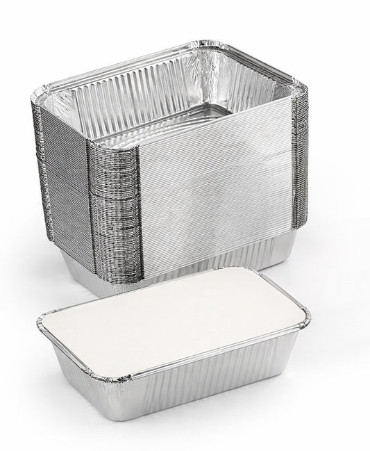 No. 6A Aluminium Foil Containers with Lids, Rectangular Takeaway Food Trays for Catering, Meal Prep, Hot & Cold Food Storage