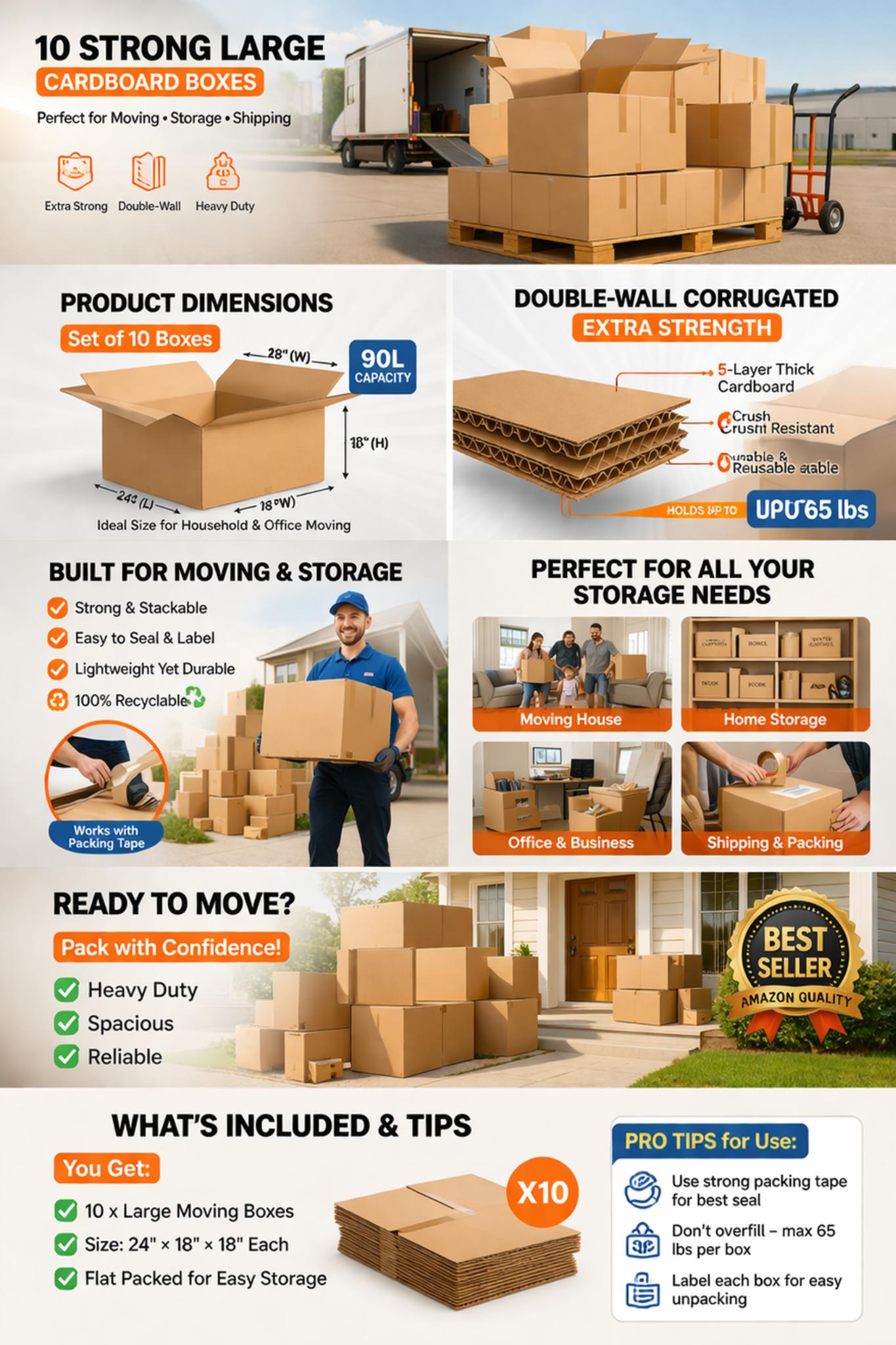 Shipping Boxes – Cardboard Packaging Boxes Multiple Sizes | Postal Packing Boxes Bulk Packs for eCommerce & Moving