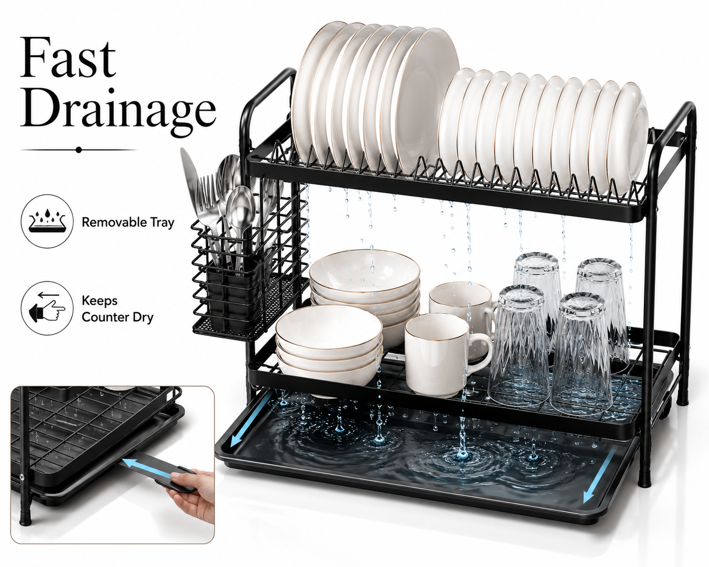 2 tier dish drainer rack