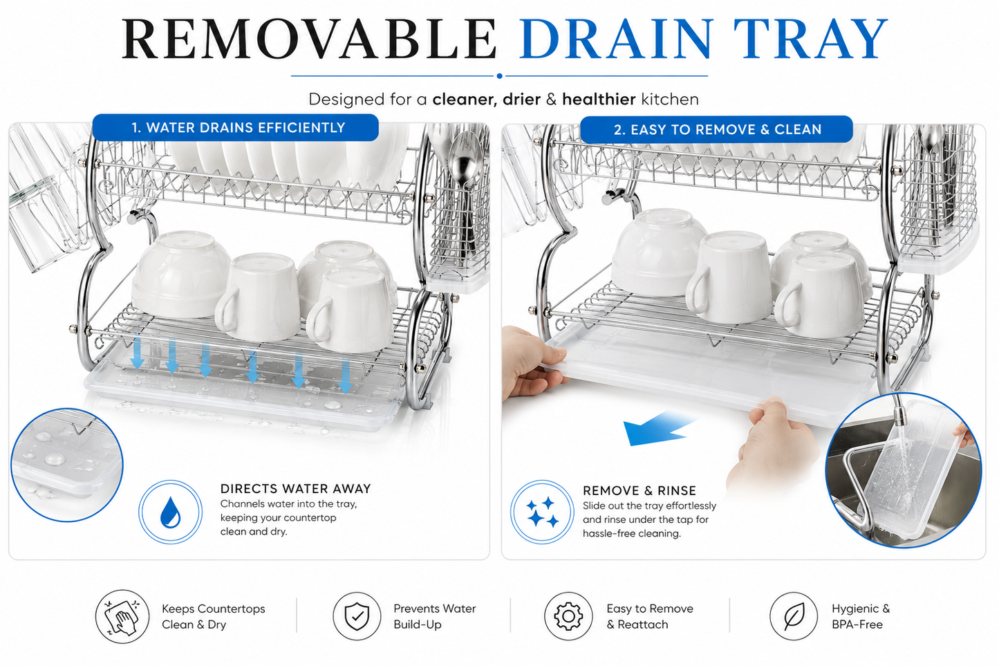 2 tier dish drainer rack silver